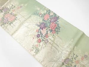 枝梅に牡丹・菊模様織り出し　袋帯